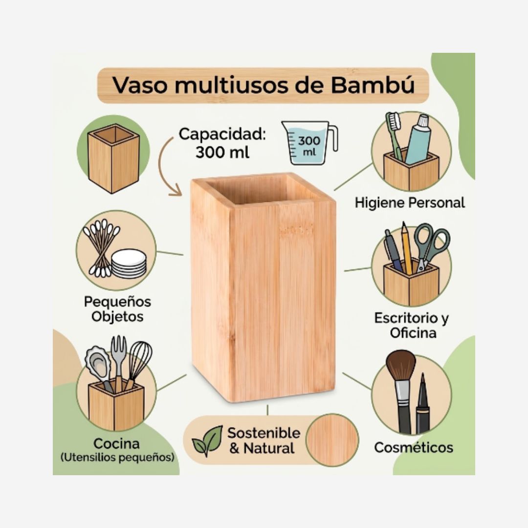 Vaso cuadrado de bambú 300 ml