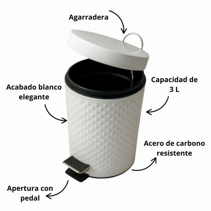 Bote de Basura con Pedal 3L Blanco | Papelera para Baño