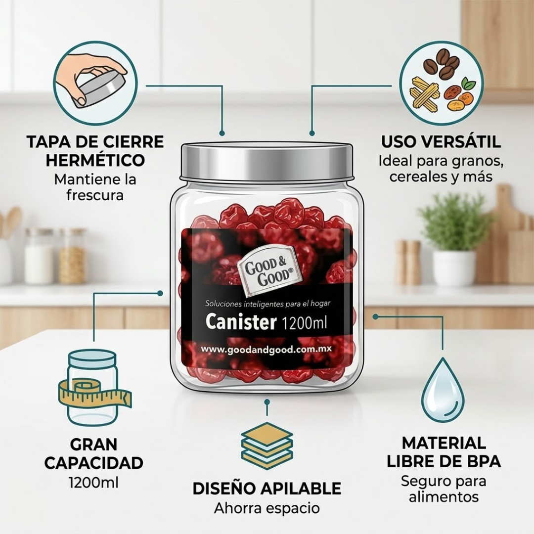 Canister Frasco Organizador de Cocina 1200 ml Good & Good