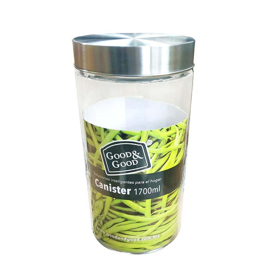 Recipiente redondo de vidrio con tapa 1.7 L