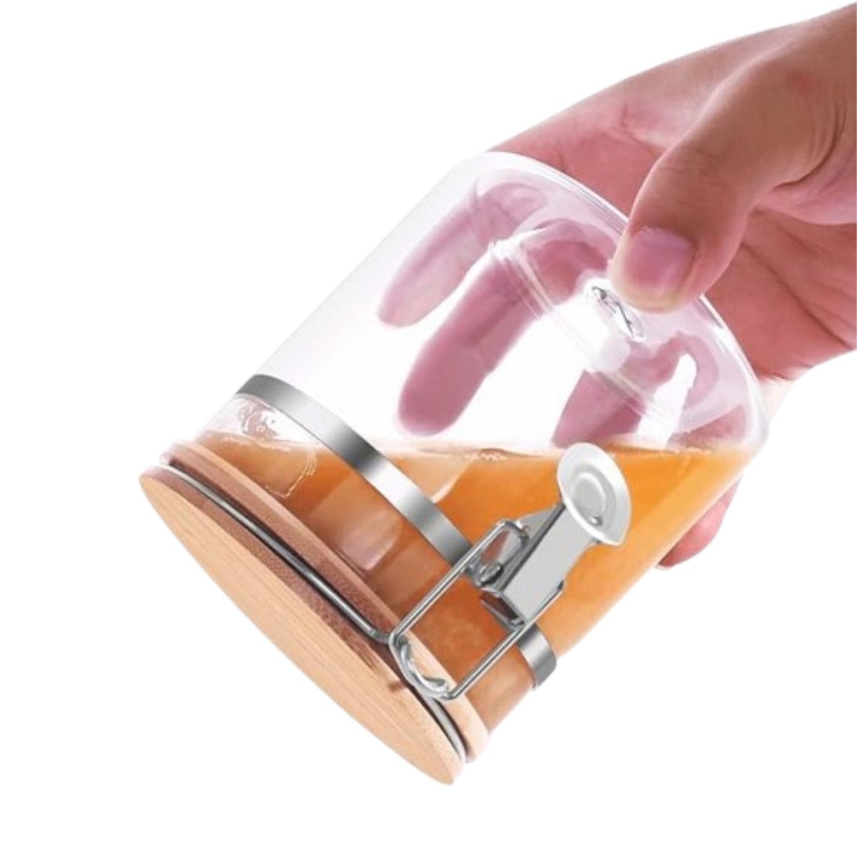 Frasco de Vidrio Hermético de 550 ml con Tapa de Bambú y Clip Metálico