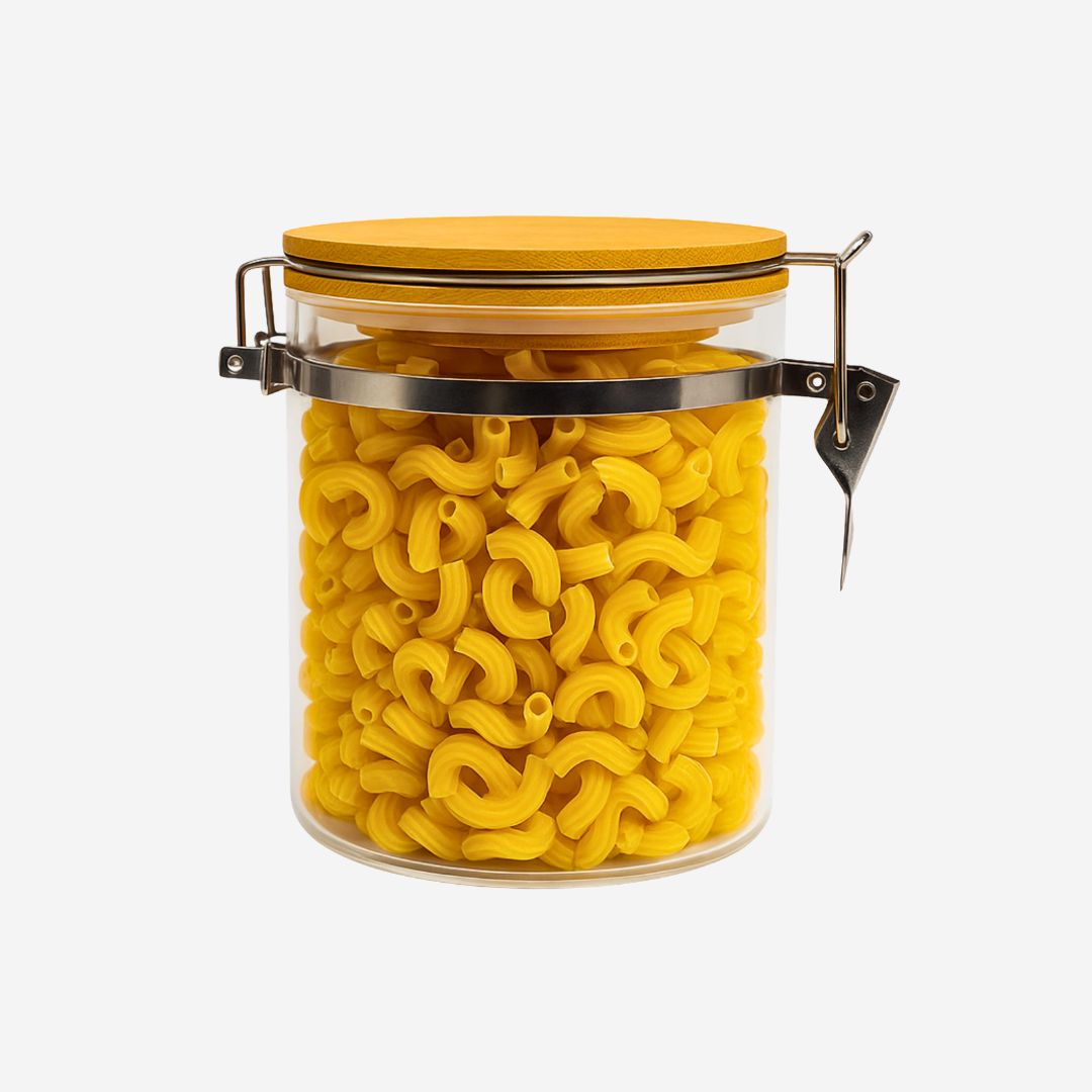 Frasco de Vidrio Hermético de 550 ml con Tapa de Bambú y Clip Metálico