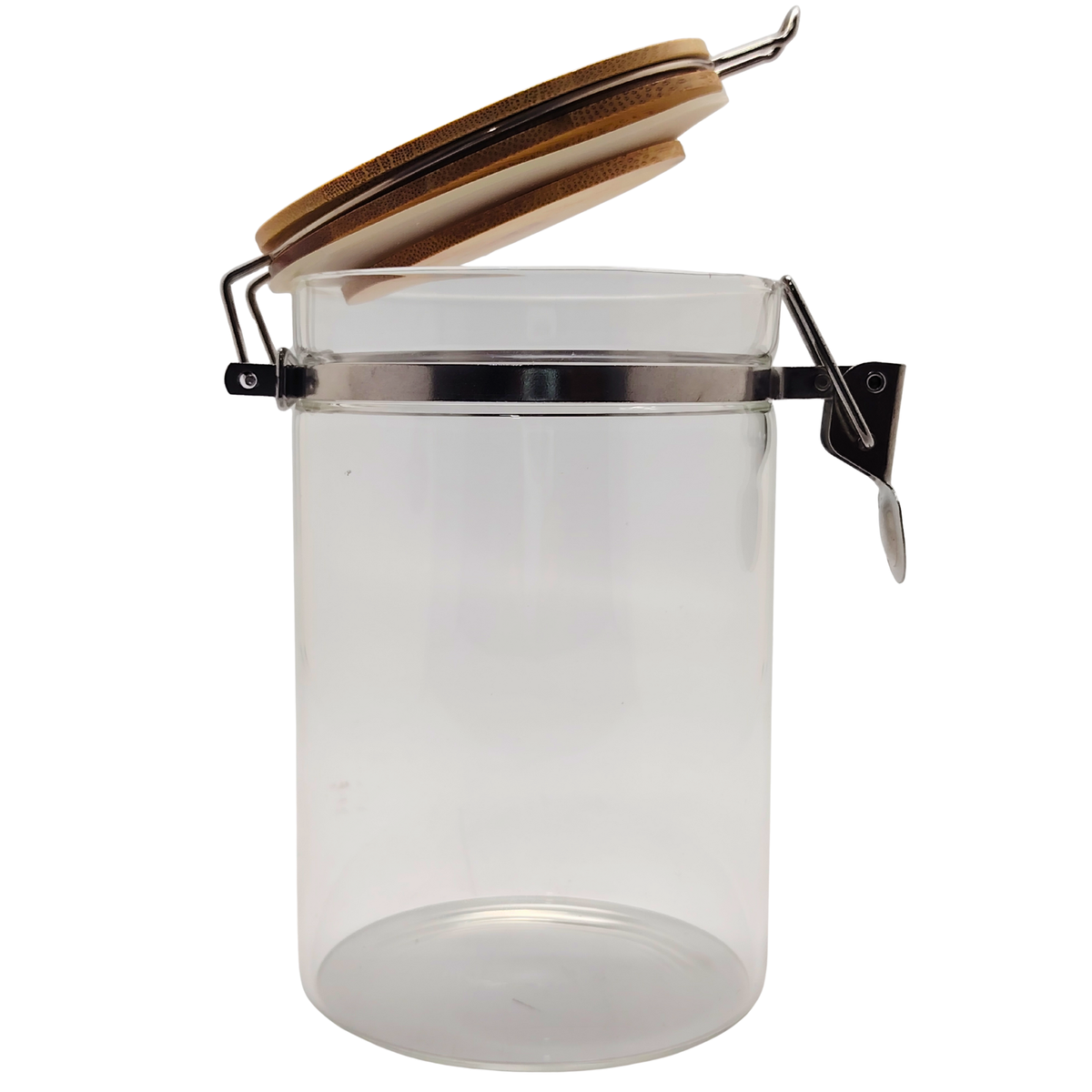 Frasco de Vidrio Hermético de 950 ml con Tapa de Bambú y Clip Metálico