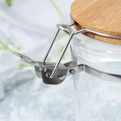 Frasco de Vidrio Hermético de 950 ml con Tapa de Bambú y Clip Metálico