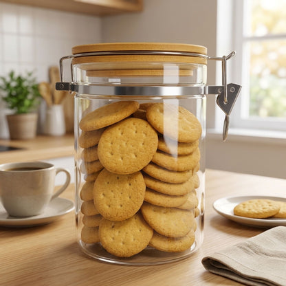 Frasco de Vidrio Hermético de 950 ml con Tapa de Bambú y Clip Metálico