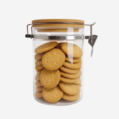 Frasco de Vidrio Hermético de 950 ml con Tapa de Bambú y Clip Metálico