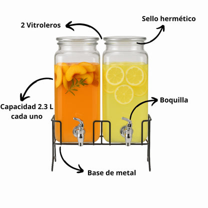 Set De 2 Dispensadores Para Bebidas Con Base De 2.3 L C/u Transparente