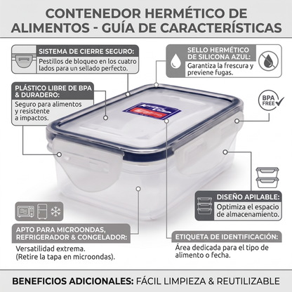 Recipiente Hermético de Plástico 300ml | Contenedor Transparente para Alimentos con Tapa de Clips y Sello de Silicona