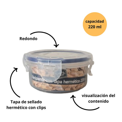 Recipiente Hermético Redondo de Plástico 220 ml Libre de BPA | Good & Good