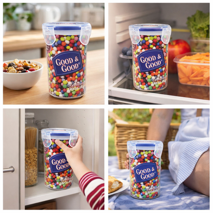 Frasco Hermético Cilíndrico de Plástico Good & Good| Contenedor Vertical Transparente para Alimentos, Dulces y Semillas con Tapa de Clips y Sello de Silicona