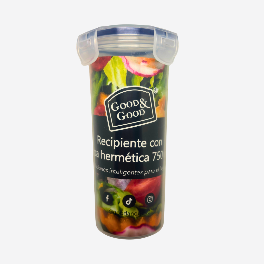 Recipiente con tapa hermética en forma de cilindro 750ml