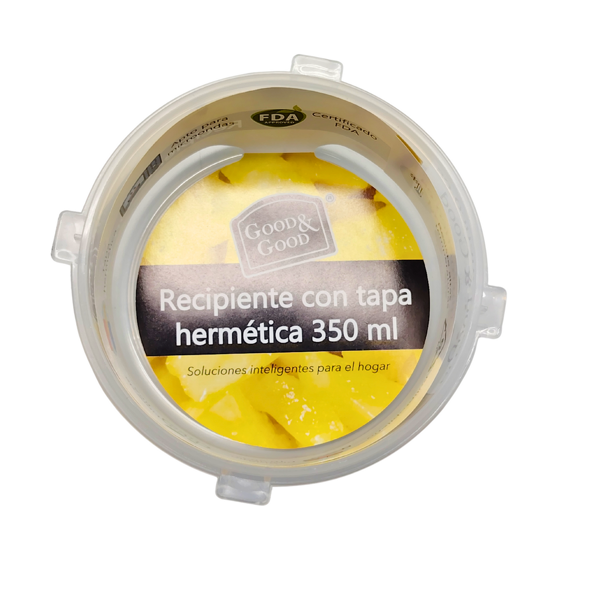 Recipiente Hermético Redondo de Plástico 350 ml Good & Good con Tapa de Broches