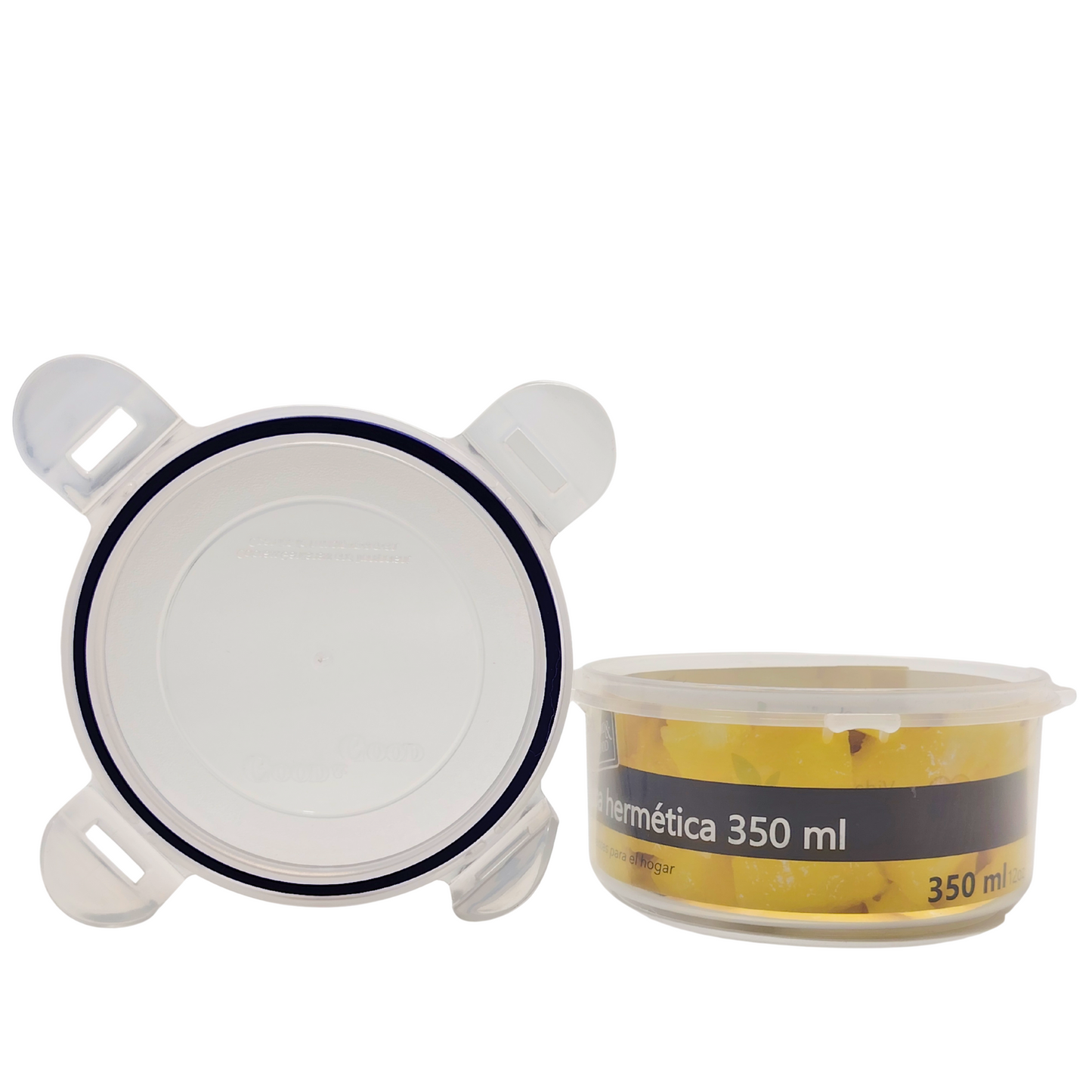 Recipiente Hermético Redondo de Plástico 350 ml Good & Good con Tapa de Broches
