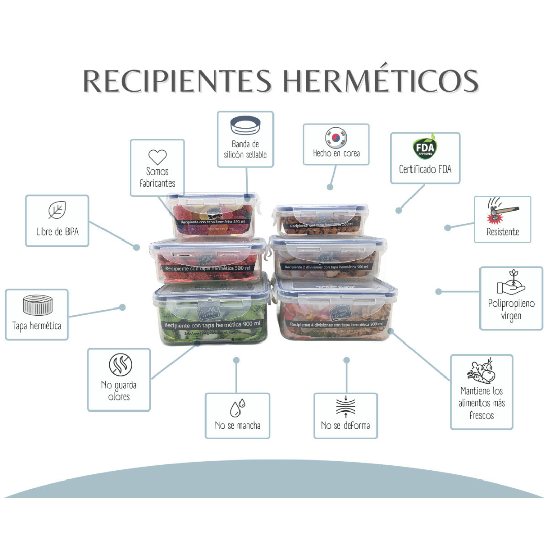 Set 6 Recipientes Herméticos Rectangulares | Good & Good sin BPA