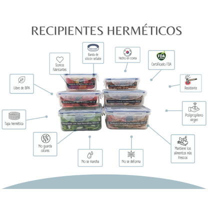 Set 6 Recipientes Herméticos Rectangulares | Good & Good sin BPA