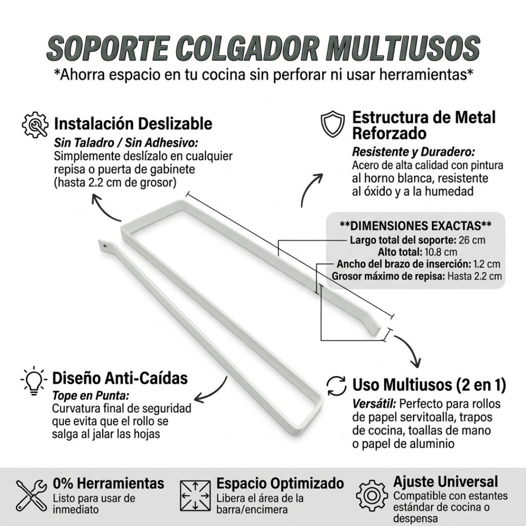 Soporte Colgador de Papel de Cocina Bajo Gabinete Blanco| Good & Good