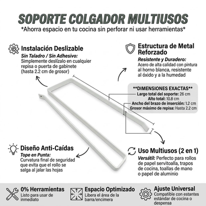 Soporte Colgador de Papel de Cocina Bajo Gabinete Blanco| Good & Good