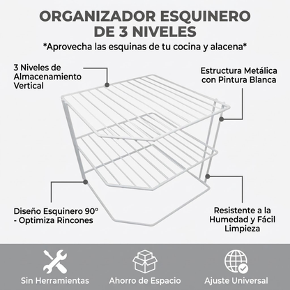 Organizador Esquinero de Platos 3 Niveles | Blanco Good & Good