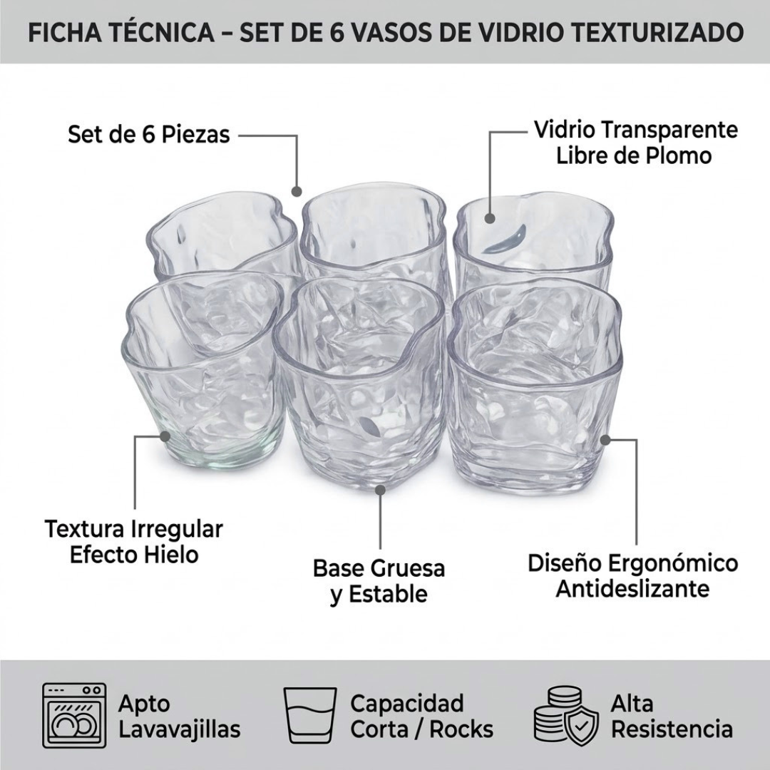 Set de 6 vasos minimalistas de vidrio | Good & Good