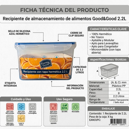 Contenedor Hermético Para Alimentos | Good&Good 2.2 Litros
