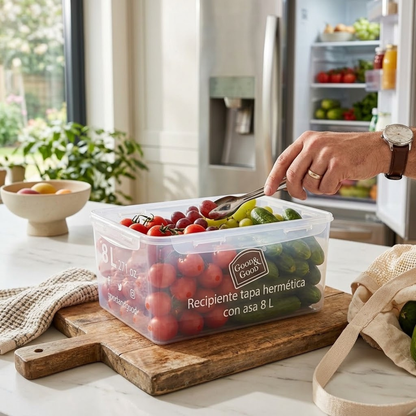 Recipiente Hermético de Plástico 8 L con Asa Good&Good – Contenedor Grande para Alimentos con Tapa de Clips y Sello de Silicona
