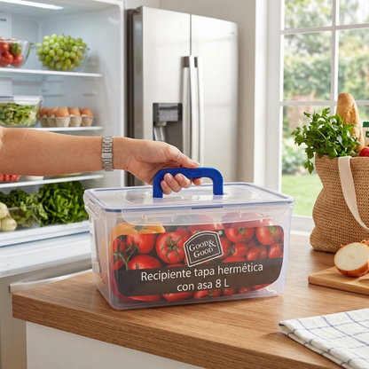 Recipiente Hermético de Plástico 8 L con Asa Good&Good – Contenedor Grande para Alimentos con Tapa de Clips y Sello de Silicona