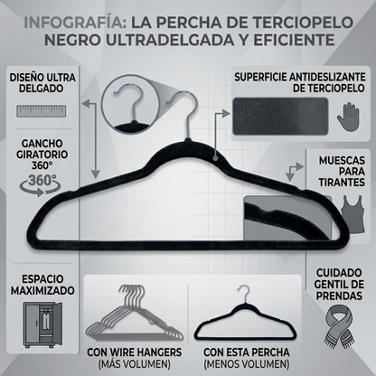 Set de 5 Ganchos de Caucho Antideslizantes Good & Good con Gancho Giratorio 360°| Color Negro