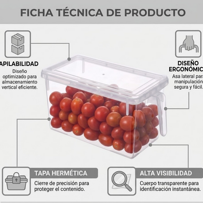 Organizador Transparente con Asa y Tapa para Refrigerador y Alacena| Good & Good