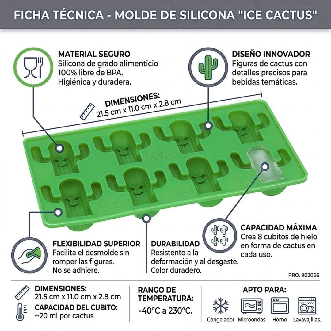 Molde de Silicona para Hielos Forma de Cactus Ice Cactus | Hielera Flexible Divertida