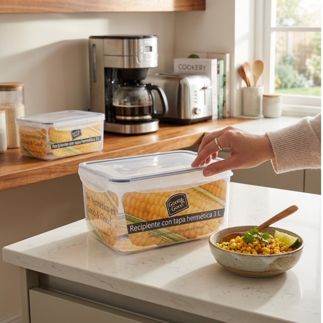 Recipiente Transparente 3 L con Tapa Hermética Good & Good | Contenedor Multiusos para Cocina