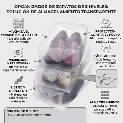 Set de 3 Cajas Organizadoras Transparentes para Zapatos y Calzado| Good & Good