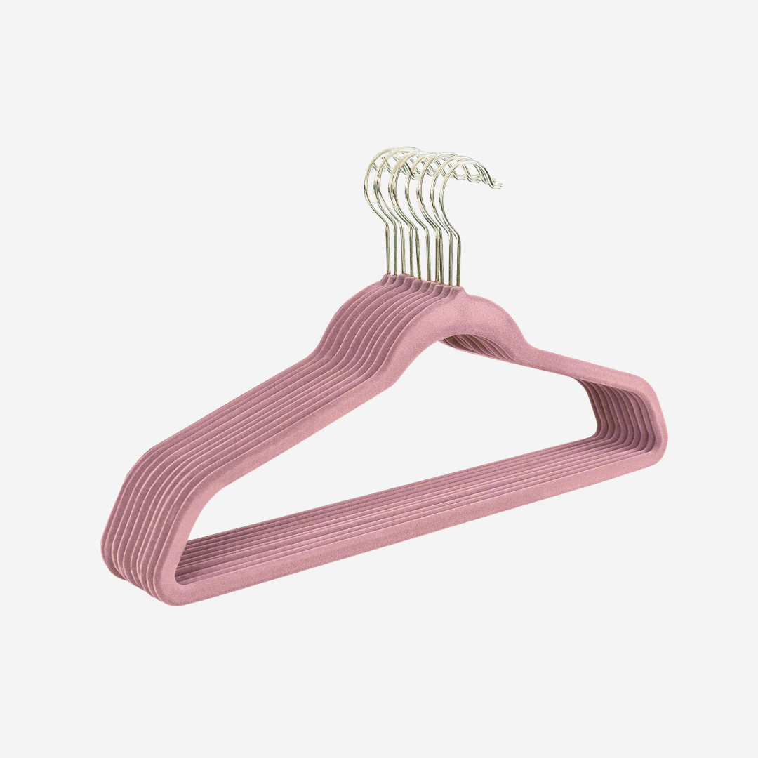 Set de 10 Ganchos de Terciopelo Rosa Antideslizantes y Ultra Delgados | Good & Good