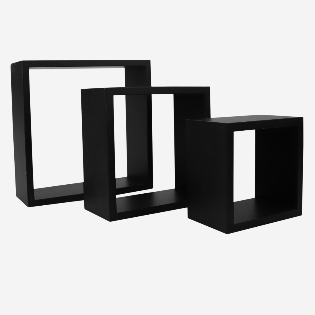 Set 3 Repisas Flotantes Cuadradas Negras