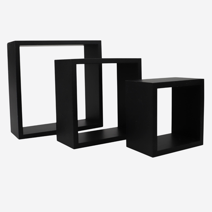 Set 3 Repisas Flotantes Cuadradas Negras