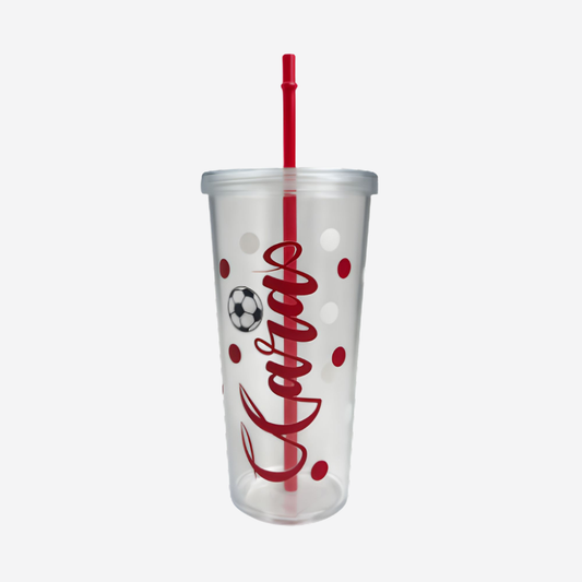 Vaso de Plástico Temático de Fútbol con Tapa y Popote (750 ml)