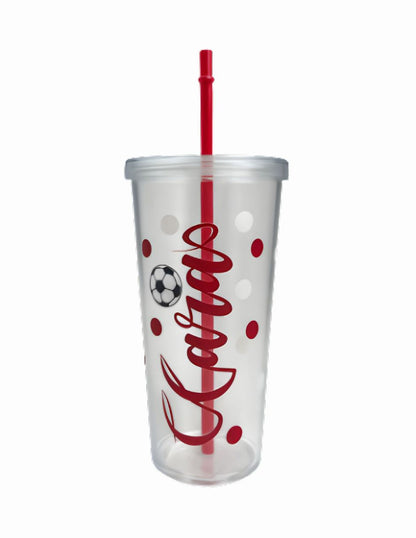 Vaso de Plástico Temático de Fútbol con Tapa y Popote (750 ml)