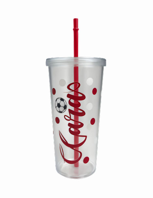 Vaso de Plástico Temático de Fútbol con Tapa y Popote (750 ml)