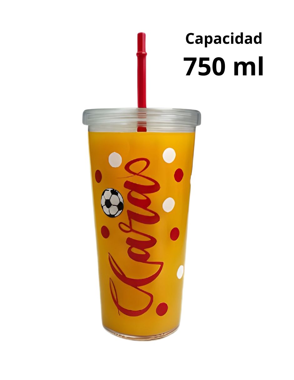 Vaso de Plástico Temático de Fútbol con Tapa y Popote (750 ml)
