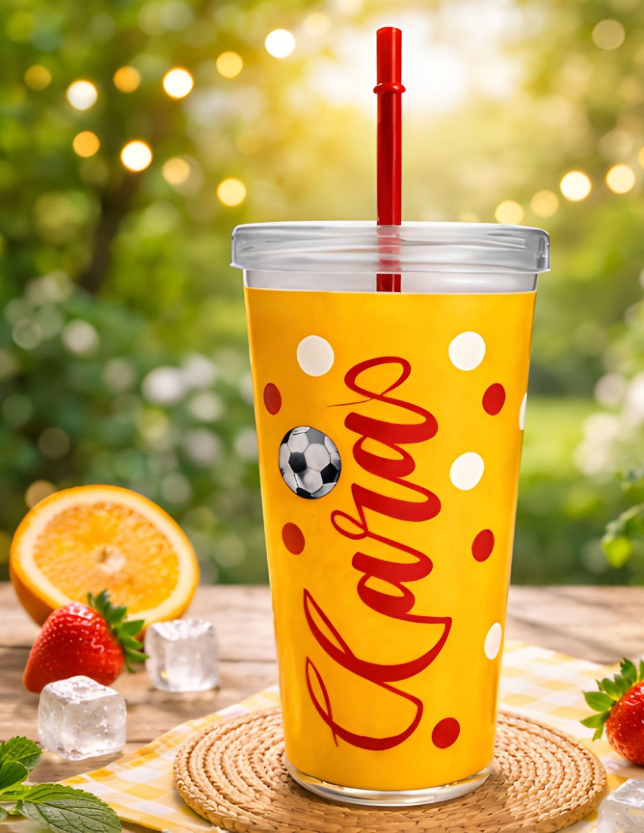 Vaso de Plástico Temático de Fútbol con Tapa y Popote (750 ml)