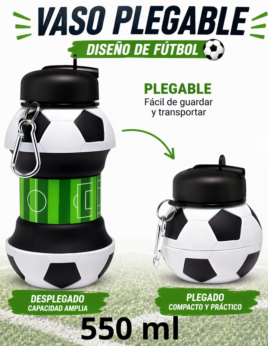 Botella de Agua Plegable de Silicona – Diseño Balón de Fútbol