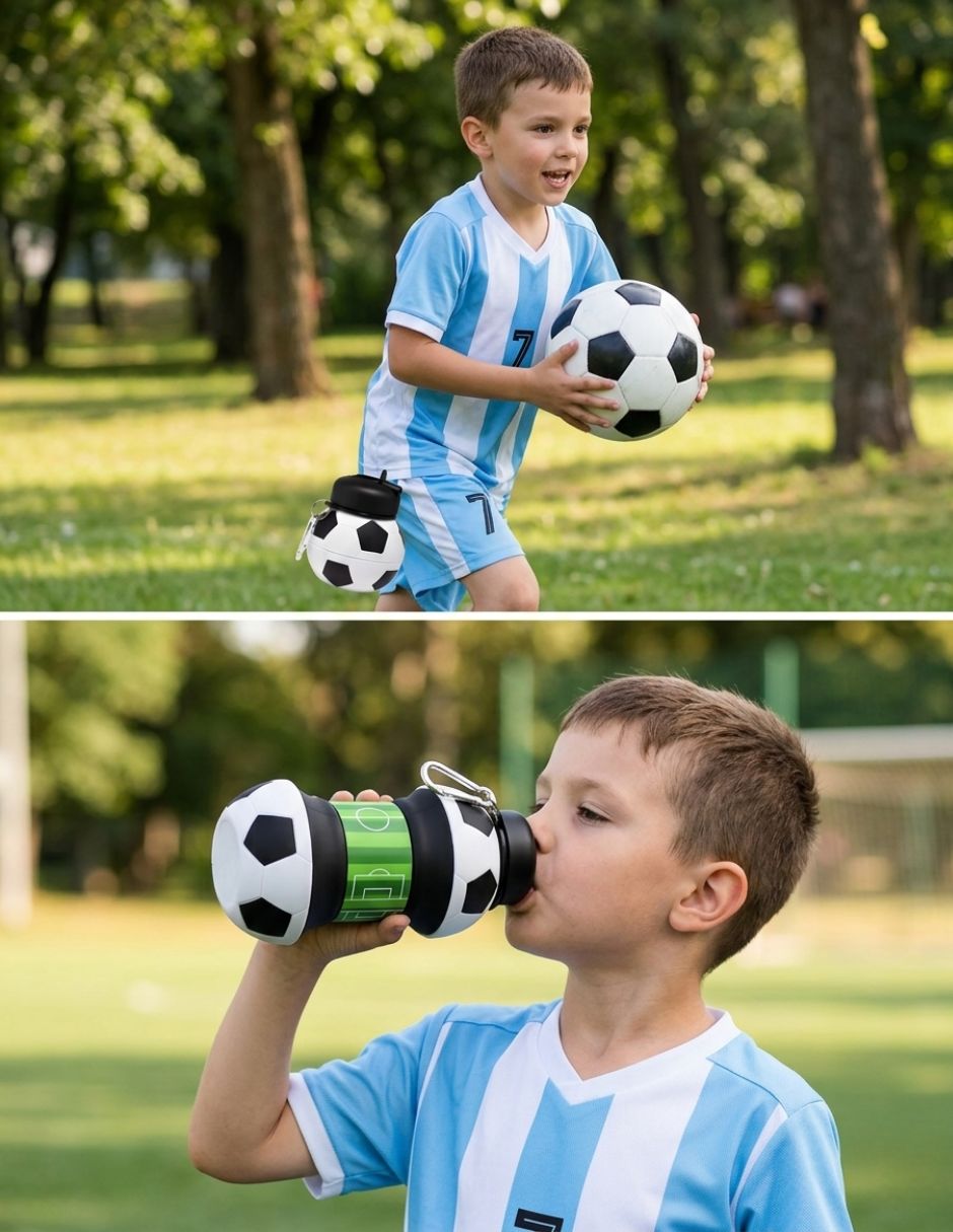 Botella de Agua Plegable de Silicona – Diseño Balón de Fútbol