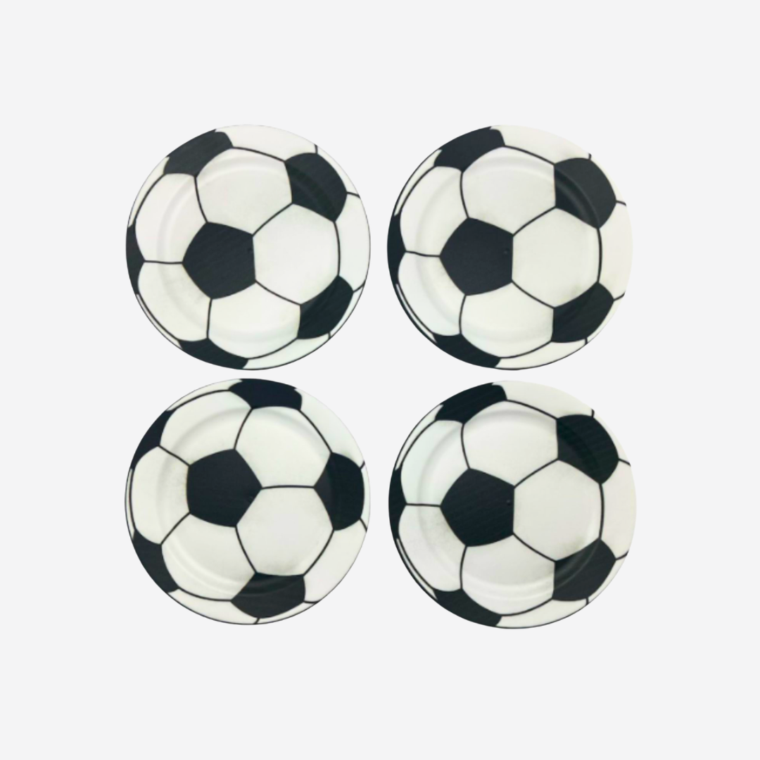 Set de 4 Platos Medianos de Plástico | Diseño Balón de Fútbol (19 cm)