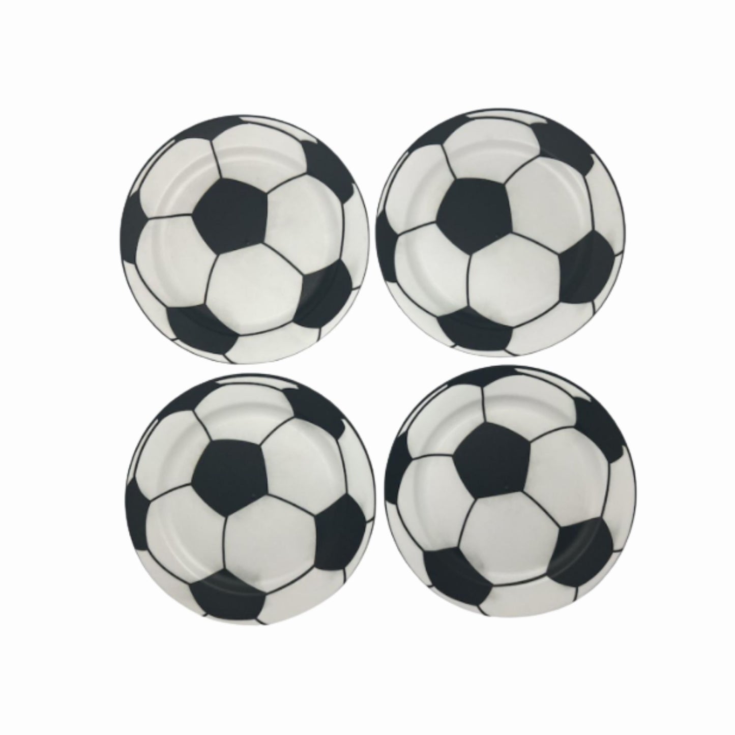 Set de 4 Platos Grandes de Plástico – Diseño Balón de Fútbol (22 cm)