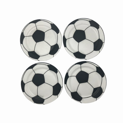 Set de 4 Platos Grandes de Plástico – Diseño Balón de Fútbol (22 cm)