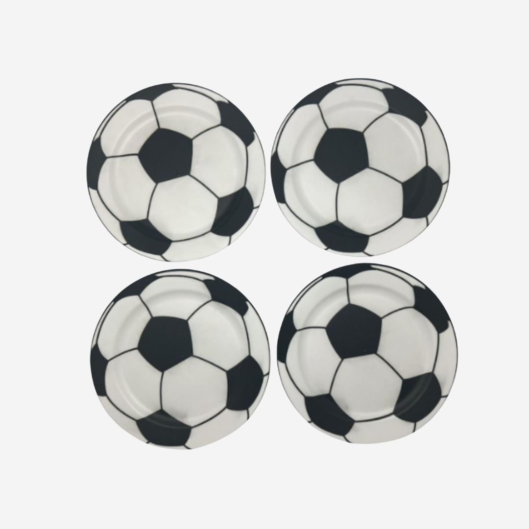 Set de 4 Platos Grandes de Plástico | Diseño Balón de Fútbol (22 cm)