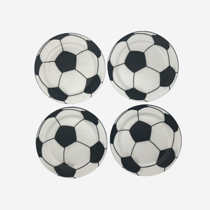 Set de 4 Platos Grandes de Plástico | Diseño Balón de Fútbol (22 cm)