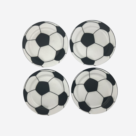 Set de 4 Platos Grandes de Plástico | Diseño Balón de Fútbol (22 cm)