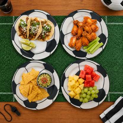 Set de 4 Platos Grandes de Plástico – Diseño Balón de Fútbol (22 cm)
