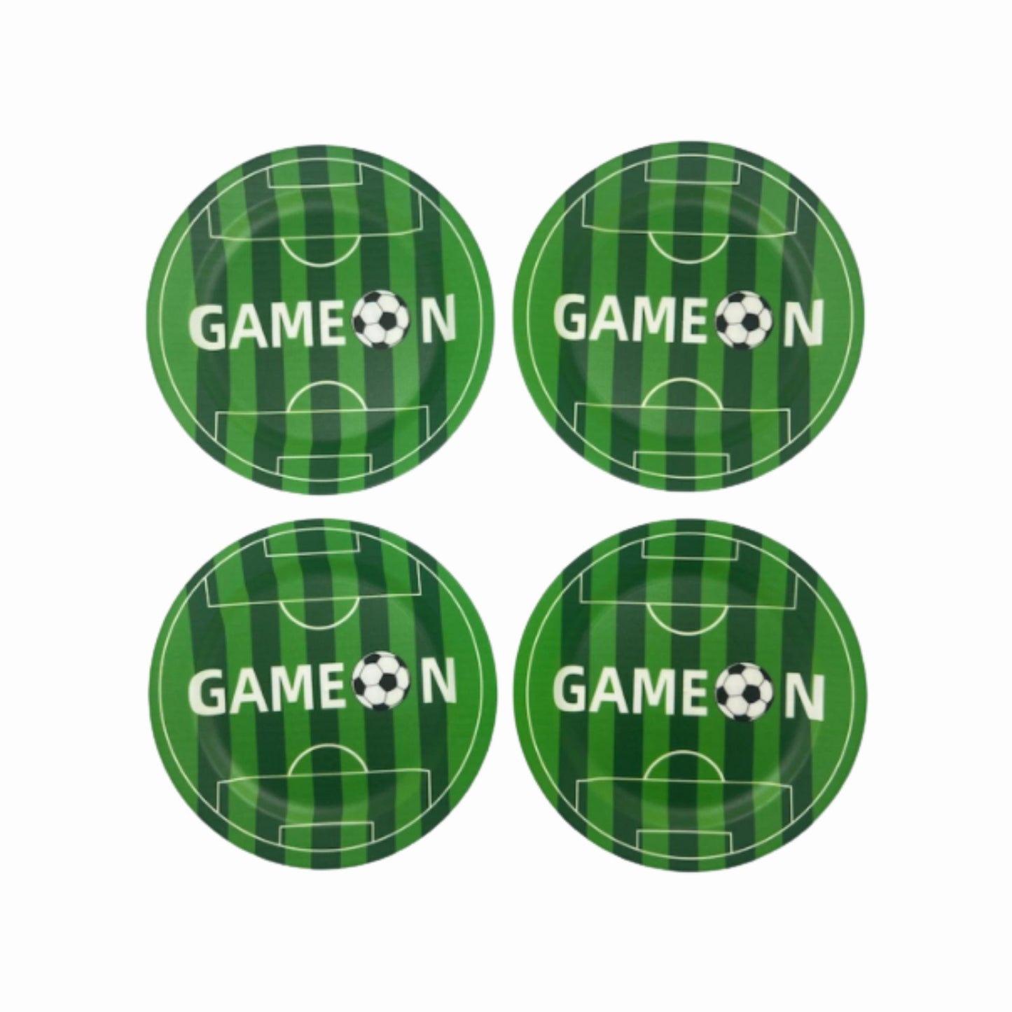 Set de 4 Platos Grandes de Plástico – Diseño Fútbol "Game On"