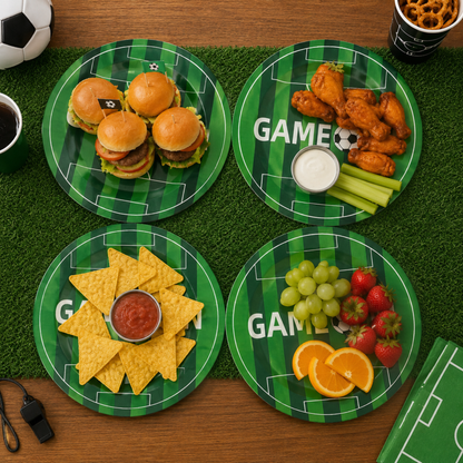 Set de 4 Platos Grandes de Plástico – Diseño Fútbol "Game On"